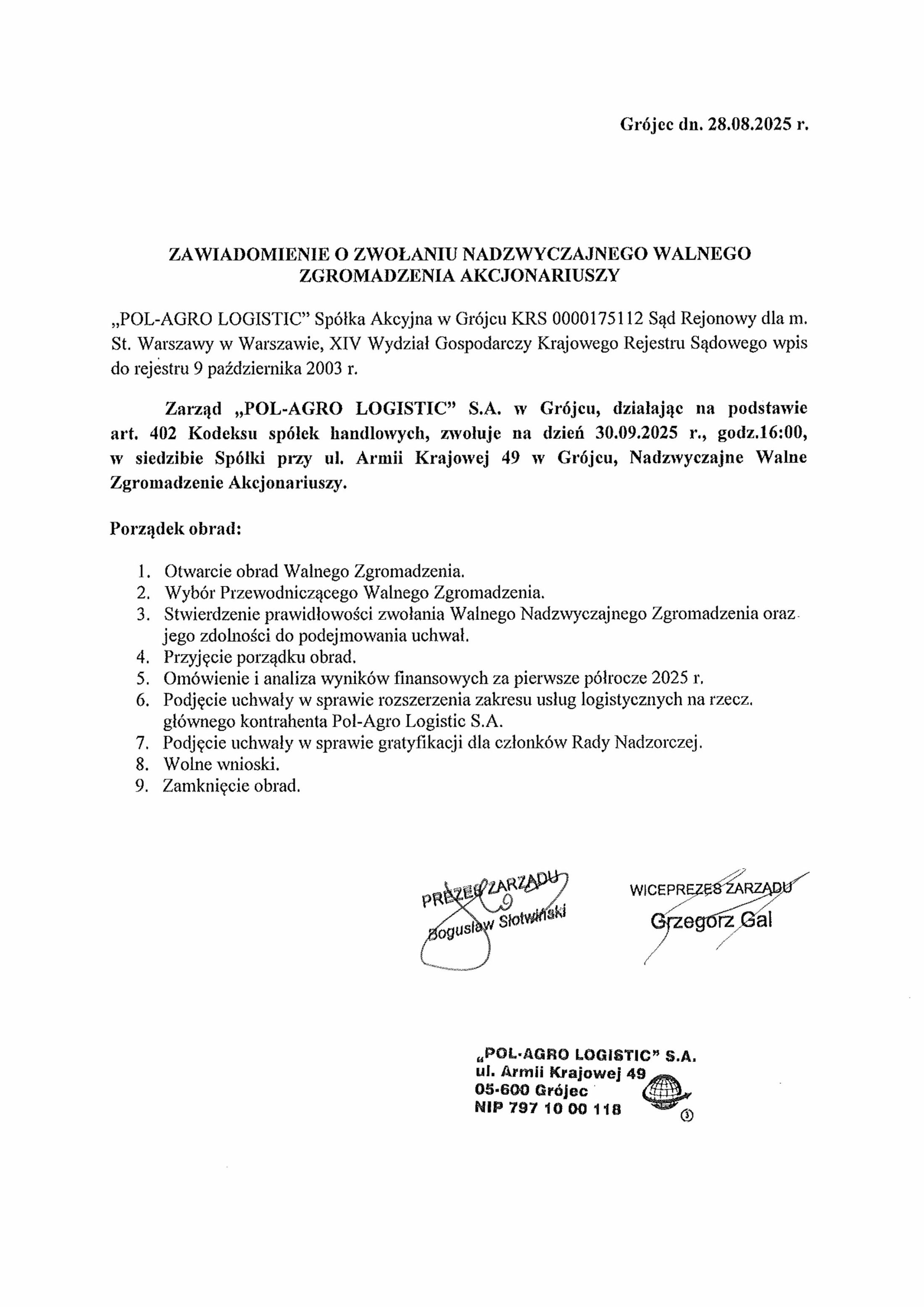 Walne Zgromadzenie Akcjonariuszy 30.09.2025