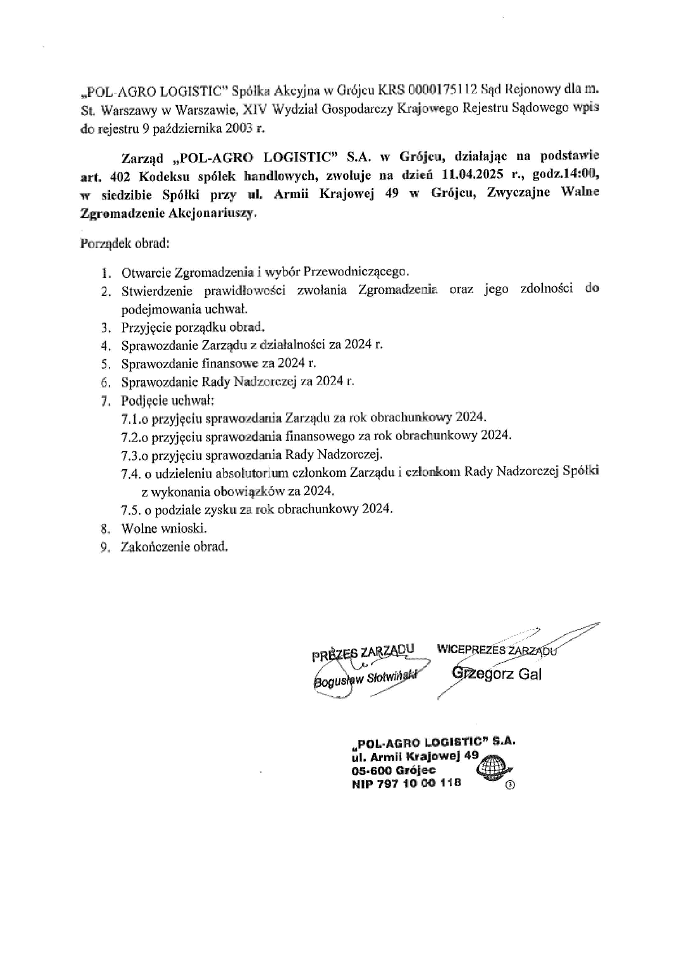 Walne Zgromadzenie Akcjonariuszy 11.04.2025